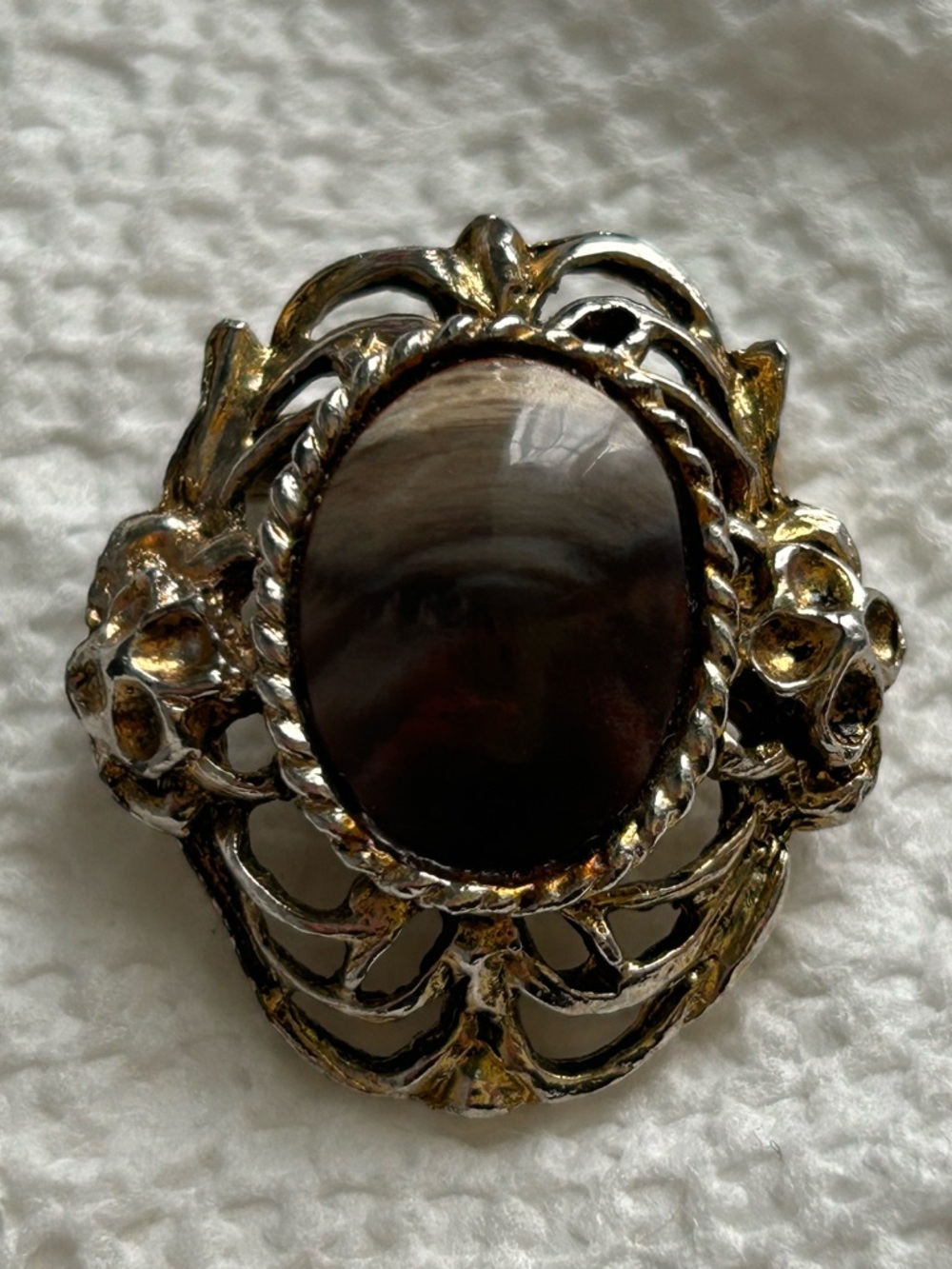 Vintage-Inspired Gold-Tone Ring with Brown Oval Stone